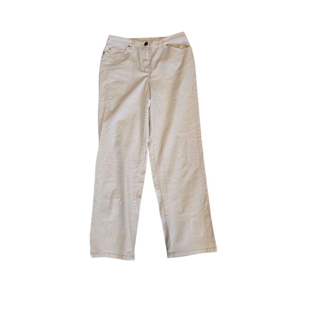 Ruby Rd cream straight leg pants with pockets and elastic waist, size 6